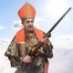 Pope Francis revealed shortly after shooting the angel that a Vatican City butcher would cut the divine being into steaks, roasts, and chops.